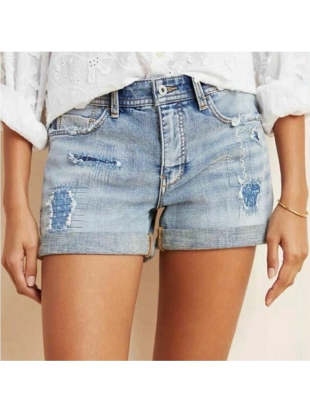 Anthropologie Light Blue Distressed Denim Shorts